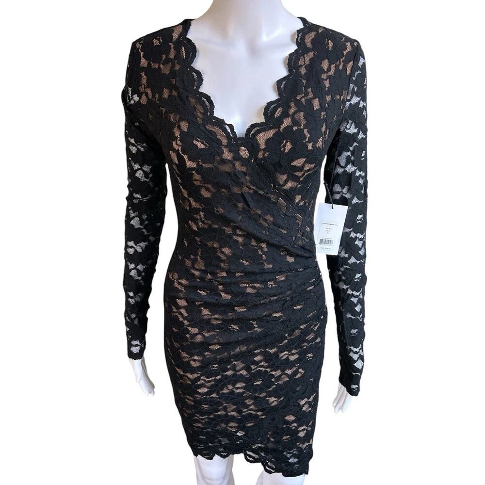 Bailey 44 Black Lace Bodycon Cocktail Dress Small Long Sleeve V Neck NWT $258